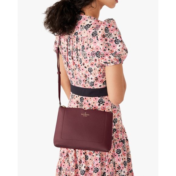 New Kate Spade Harlow Pebble Leather Crossbody Deep Berry - Picture 2 of 5